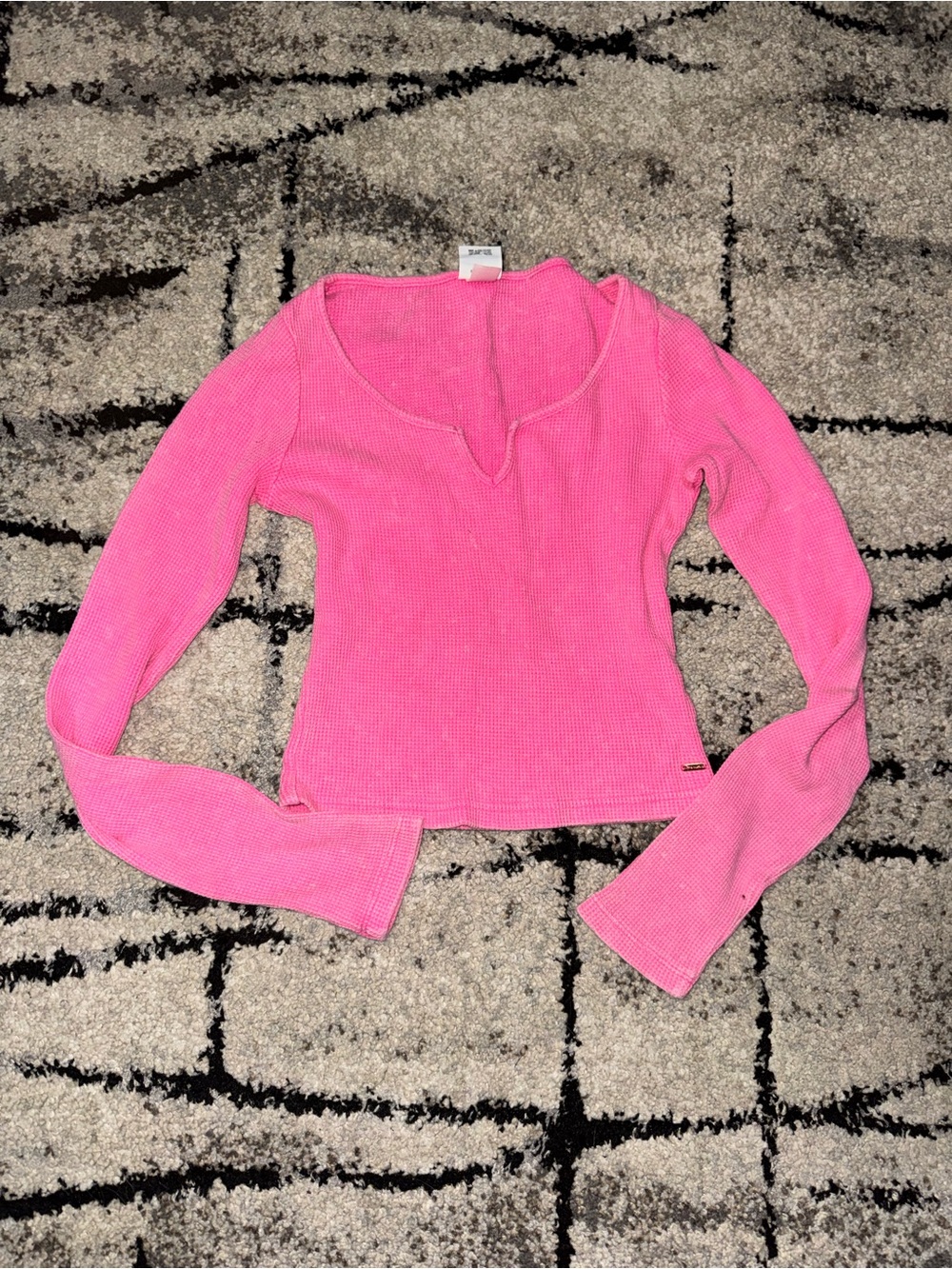 Women's Pink Long-Sleeve Waffle Knit Top